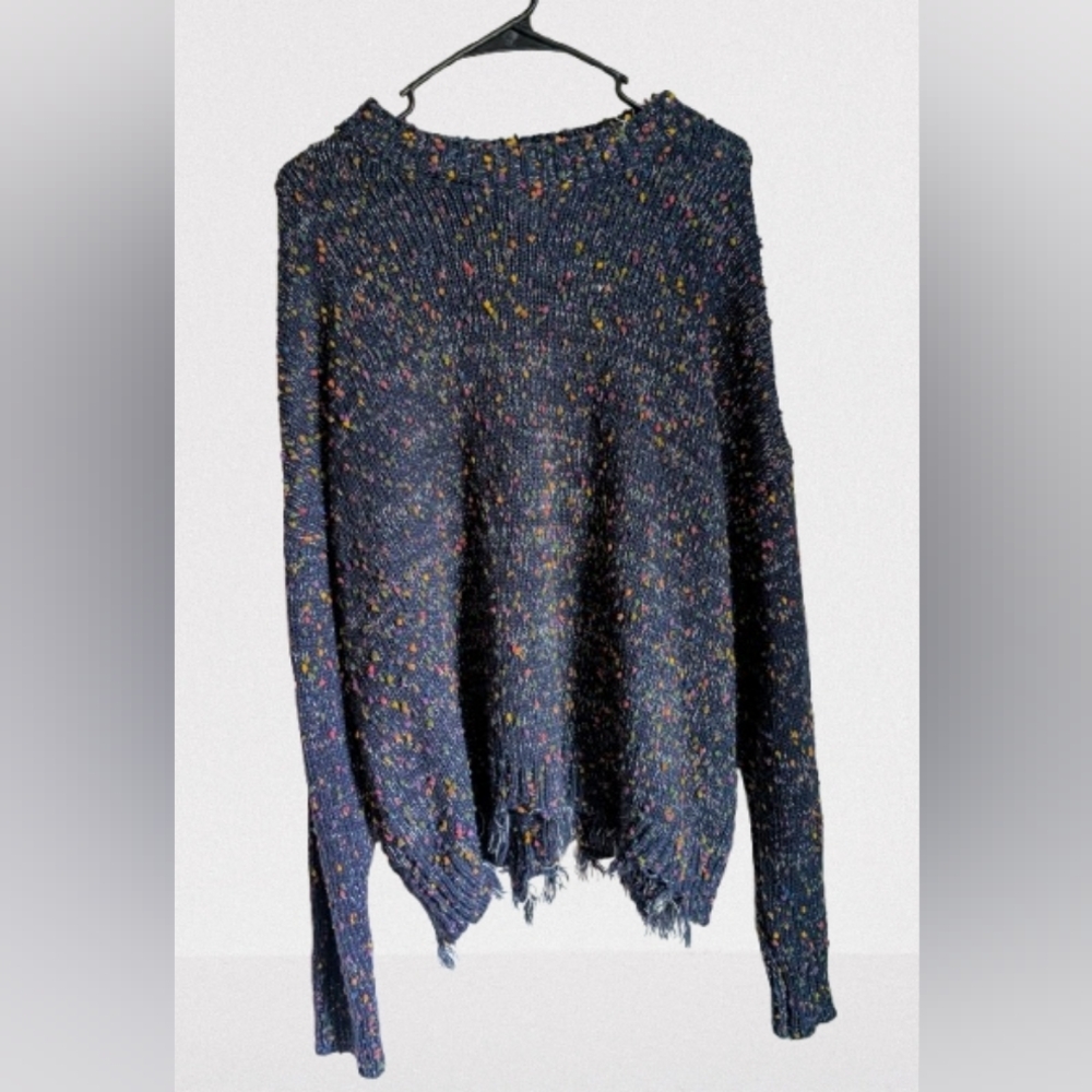 BOGO Top Style Knit Sweater with Colorful Pom Poms and Fringe Hem- 2X/3X